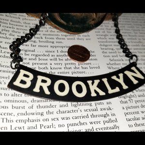 Vintage Lrg Nameplate  Chunky Chain Bib Necklace Statement Metal *Brooklyn* Y2K